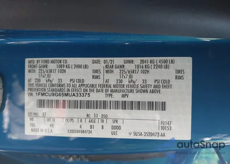 2021 Ford Escape Se from USA, damaged, VIN 1FMCU9G65MUA33375